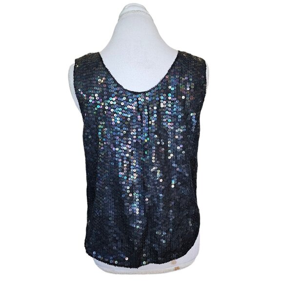 80s Womens Small Black Mermaid Sequins Tank Evening Blouse Silk Cocktail NWT - Picture 2 of 12